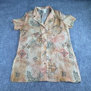 VTG Y2K Erica Shirt Women XXL Earth Tone Sheer Southwestern Boho Grunge Fairy
